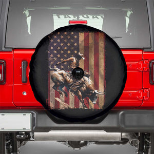 Black Cowboy Bull Rider Spare Tire Cover Western Rodeo Patriotic American Flag TS14 Black Print Your Wear