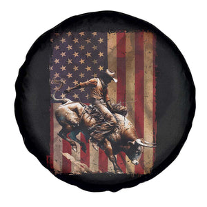 Black Cowboy Bull Rider Spare Tire Cover Western Rodeo Patriotic American Flag TS14 Print Your Wear