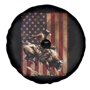 Black Cowboy Bull Rider Spare Tire Cover Western Rodeo Patriotic American Flag TS14 Print Your Wear