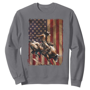 Black Cowboy Bull Rider Sweatshirt Western Rodeo Patriotic American Flag TS14 Charcoal Print Your Wear