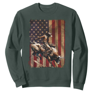 Black Cowboy Bull Rider Sweatshirt Western Rodeo Patriotic American Flag TS14 Dark Forest Green Print Your Wear