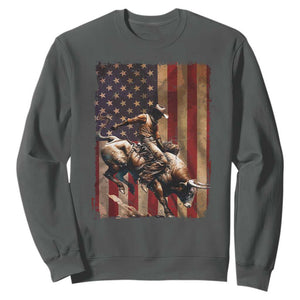 Black Cowboy Bull Rider Sweatshirt Western Rodeo Patriotic American Flag TS14 Dark Heather Print Your Wear