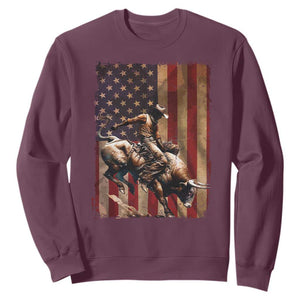 Black Cowboy Bull Rider Sweatshirt Western Rodeo Patriotic American Flag TS14 Maroon Print Your Wear