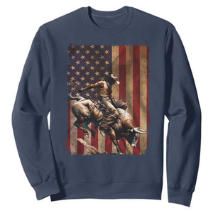 Black Cowboy Bull Rider Sweatshirt Western Rodeo Patriotic American Flag TS14 Navy Print Your Wear