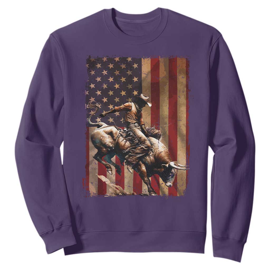 Black Cowboy Bull Rider Sweatshirt Western Rodeo Patriotic American Flag TS14 Purple Print Your Wear