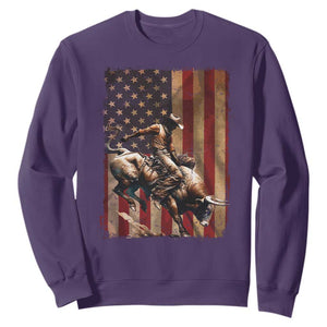Black Cowboy Bull Rider Sweatshirt Western Rodeo Patriotic American Flag TS14 Purple Print Your Wear