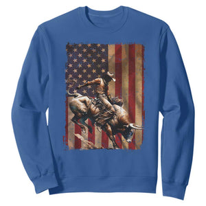 Black Cowboy Bull Rider Sweatshirt Western Rodeo Patriotic American Flag TS14 Royal Blue Print Your Wear