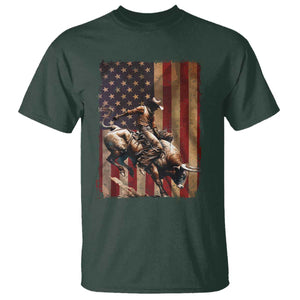 Black Cowboy Bull Rider T Shirt Western Rodeo Patriotic American Flag TS14 Dark Forest Green Print Your Wear