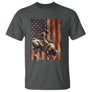 Black Cowboy Bull Rider T Shirt Western Rodeo Patriotic American Flag TS14 Dark Heather Print Your Wear