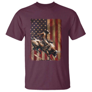 Black Cowboy Bull Rider T Shirt Western Rodeo Patriotic American Flag TS14 Maroon Print Your Wear