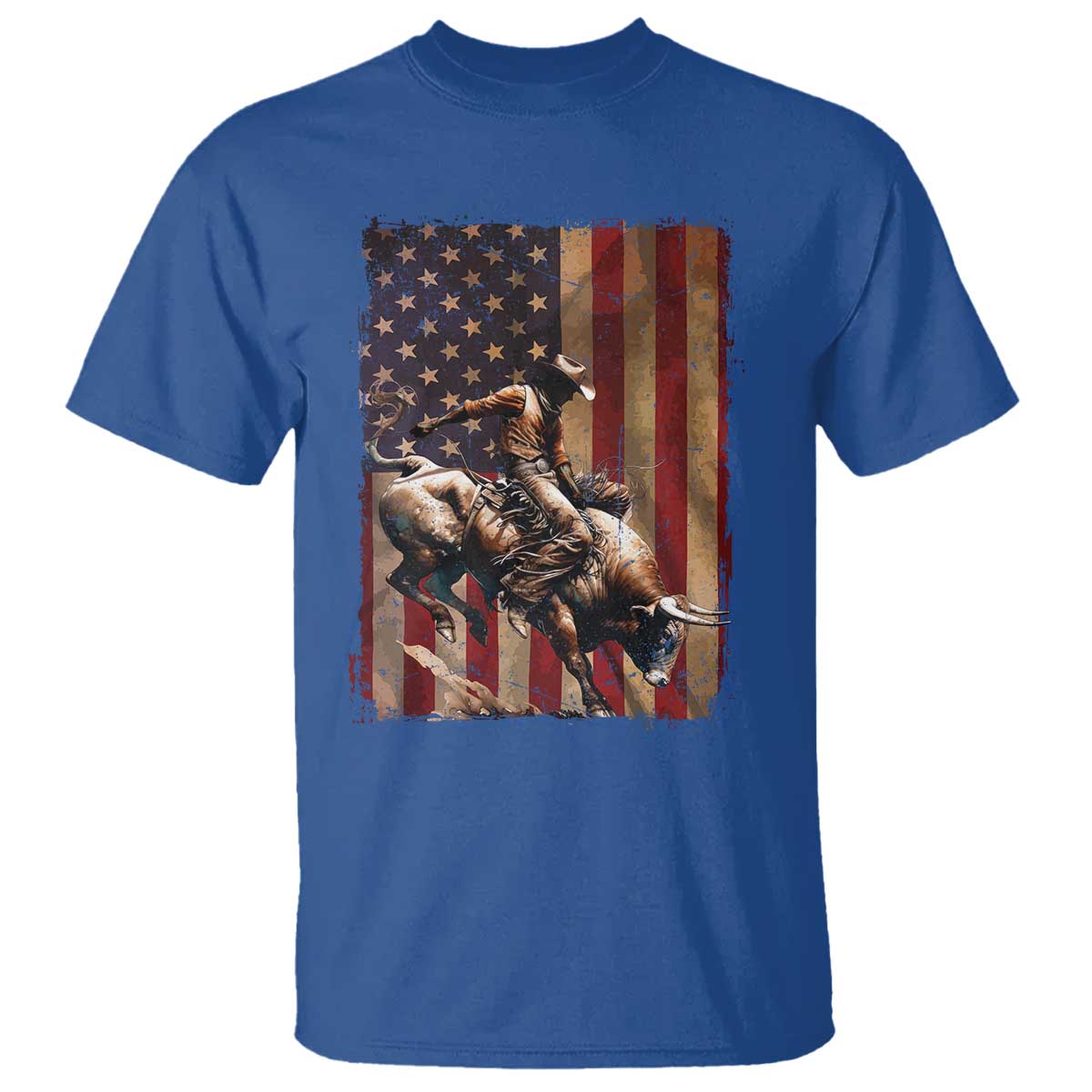 Black Cowboy Bull Rider T Shirt Western Rodeo Patriotic American Flag TS14 Royal Blue Print Your Wear
