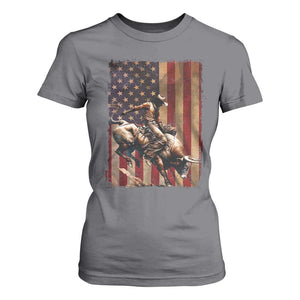Black Cowboy Bull Rider T Shirt For Women Western Rodeo Patriotic American Flag TS14 Charcoal Print Your Wear