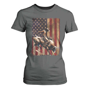 Black Cowboy Bull Rider T Shirt For Women Western Rodeo Patriotic American Flag TS14 Dark Heather Print Your Wear