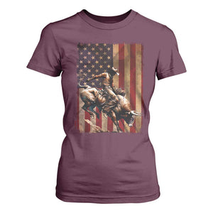 Black Cowboy Bull Rider T Shirt For Women Western Rodeo Patriotic American Flag TS14 Maroon Print Your Wear