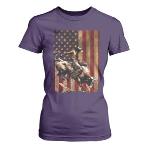 Black Cowboy Bull Rider T Shirt For Women Western Rodeo Patriotic American Flag TS14 Purple Print Your Wear