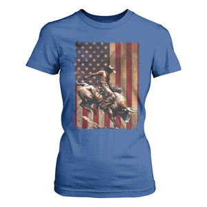 Black Cowboy Bull Rider T Shirt For Women Western Rodeo Patriotic American Flag TS14 Royal Blue Print Your Wear