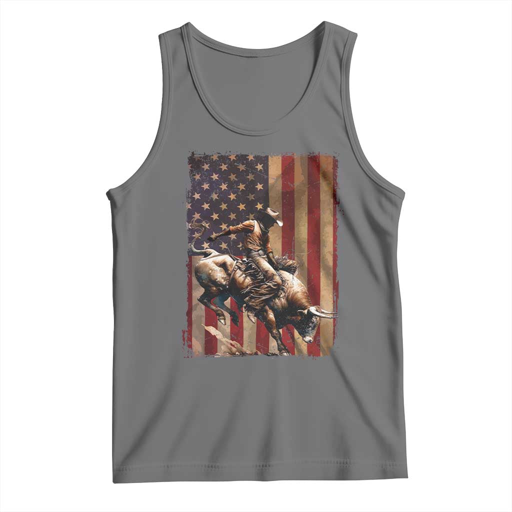 Black Cowboy Bull Rider Tank Top Western Rodeo Patriotic American Flag TS14 Black Heather Print Your Wear