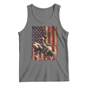 Black Cowboy Bull Rider Tank Top Western Rodeo Patriotic American Flag TS14 Black Heather Print Your Wear
