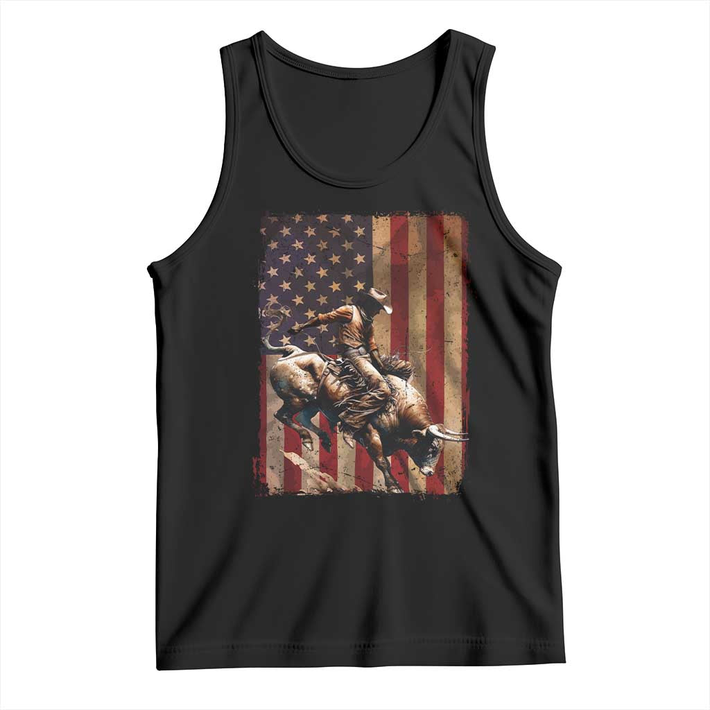 Black Cowboy Bull Rider Tank Top Western Rodeo Patriotic American Flag TS14 Black Print Your Wear