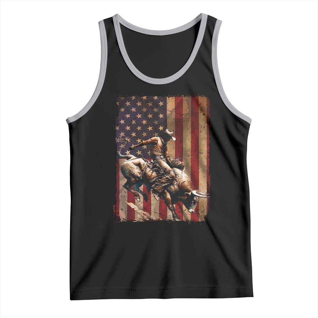 Black Cowboy Bull Rider Tank Top Western Rodeo Patriotic American Flag TS14 Black Athletic Heather Print Your Wear