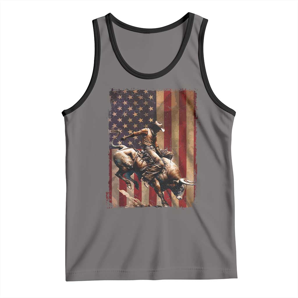 Black Cowboy Bull Rider Tank Top Western Rodeo Patriotic American Flag TS14 Deep Heather Black Print Your Wear