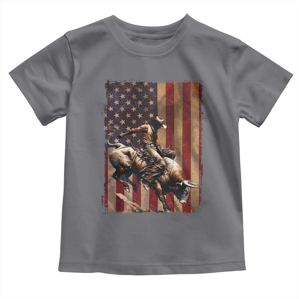 Black Cowboy Bull Rider Toddler T Shirt Western Rodeo Patriotic American Flag TS14 Charcoal Print Your Wear