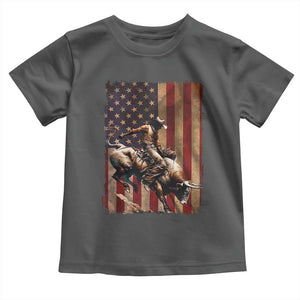 Black Cowboy Bull Rider Toddler T Shirt Western Rodeo Patriotic American Flag TS14 Dark Heather Print Your Wear