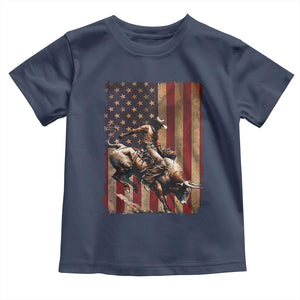 Black Cowboy Bull Rider Toddler T Shirt Western Rodeo Patriotic American Flag TS14 Navy Print Your Wear