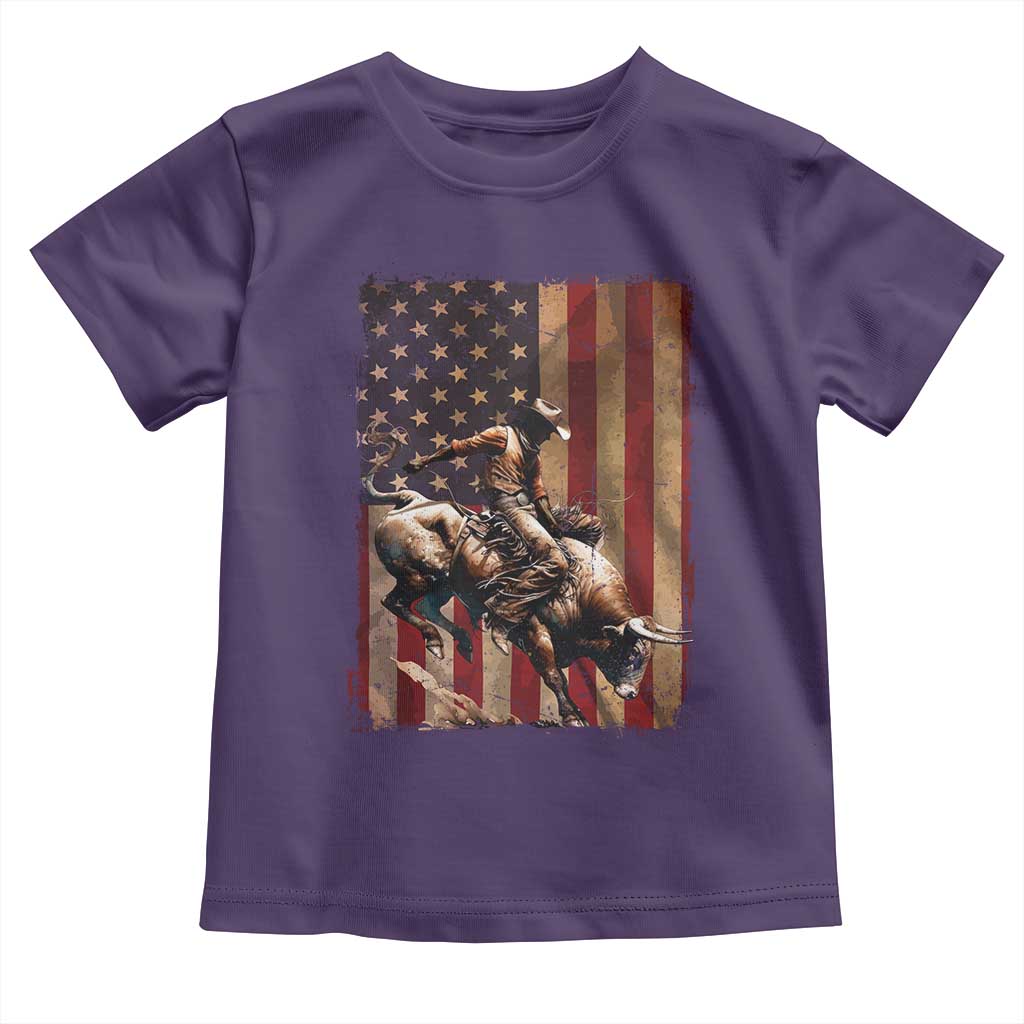 Black Cowboy Bull Rider Toddler T Shirt Western Rodeo Patriotic American Flag TS14 Purple Print Your Wear