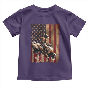 Black Cowboy Bull Rider Toddler T Shirt Western Rodeo Patriotic American Flag TS14 Purple Print Your Wear