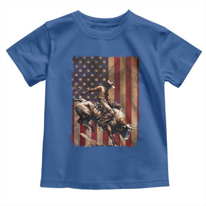 Black Cowboy Bull Rider Toddler T Shirt Western Rodeo Patriotic American Flag TS14 Royal Blue Print Your Wear