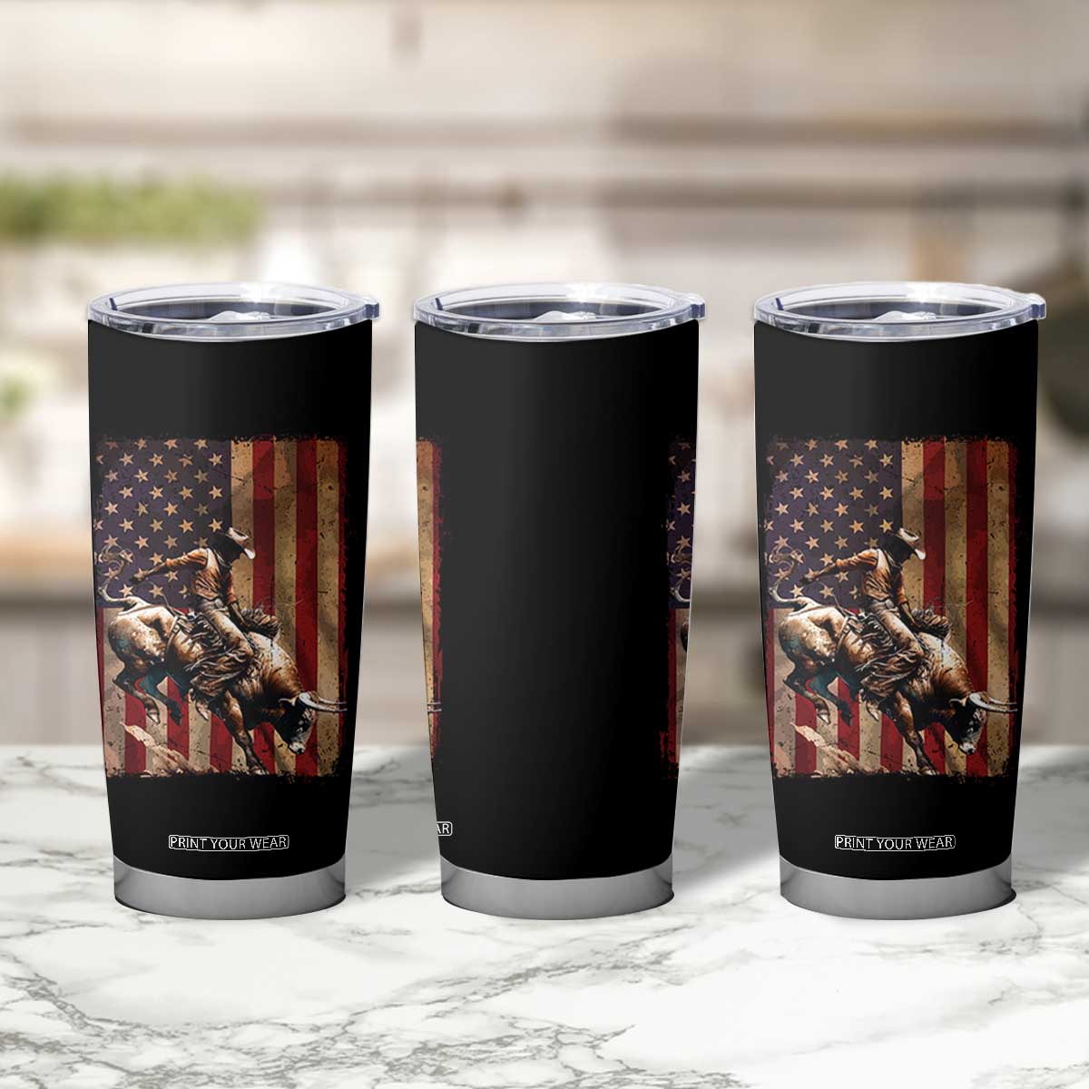 Black Cowboy Bull Rider Tumbler Cup Western Rodeo Patriotic American Flag TS14 Print Your Wear