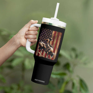 Black Cowboy Bull Rider Tumbler With Handle Western Rodeo Patriotic American Flag TS14 Print Your Wear