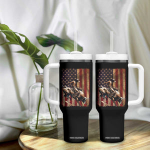 Black Cowboy Bull Rider Tumbler With Handle Western Rodeo Patriotic American Flag TS14 Print Your Wear
