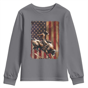 Black Cowboy Bull Rider Youth Sweatshirt Western Rodeo Patriotic American Flag TS14 Charcoal Print Your Wear