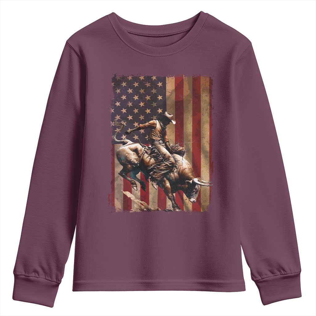 Black Cowboy Bull Rider Youth Sweatshirt Western Rodeo Patriotic American Flag TS14 Maroon Print Your Wear