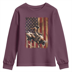 Black Cowboy Bull Rider Youth Sweatshirt Western Rodeo Patriotic American Flag TS14 Maroon Print Your Wear