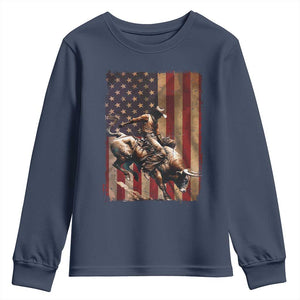 Black Cowboy Bull Rider Youth Sweatshirt Western Rodeo Patriotic American Flag TS14 Navy Print Your Wear
