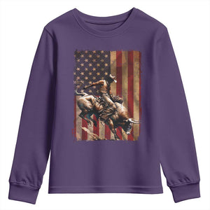 Black Cowboy Bull Rider Youth Sweatshirt Western Rodeo Patriotic American Flag TS14 Purple Print Your Wear