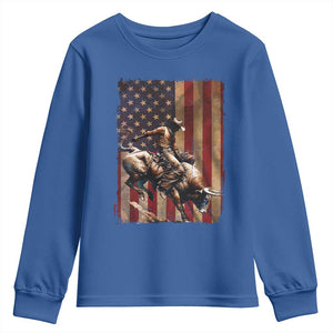 Black Cowboy Bull Rider Youth Sweatshirt Western Rodeo Patriotic American Flag TS14 Royal Blue Print Your Wear