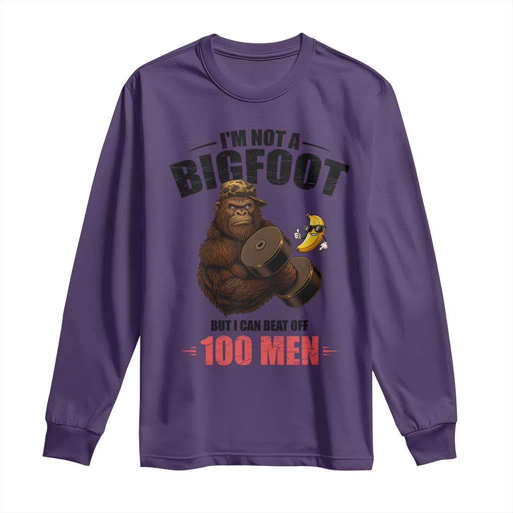 Funny Bigfoot Gym Long Sleeve Shirt I Am Not A Bigfoot But I Can Beat Off 100 Men TS14 Purple Print Your Wear