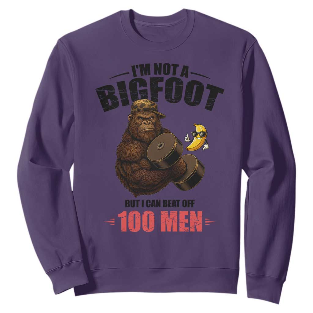 Funny Bigfoot Gym Sweatshirt I Am Not A Bigfoot But I Can Beat Off 100 Men TS14 Purple Print Your Wear