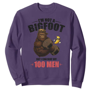 Funny Bigfoot Gym Sweatshirt I Am Not A Bigfoot But I Can Beat Off 100 Men TS14 Purple Print Your Wear