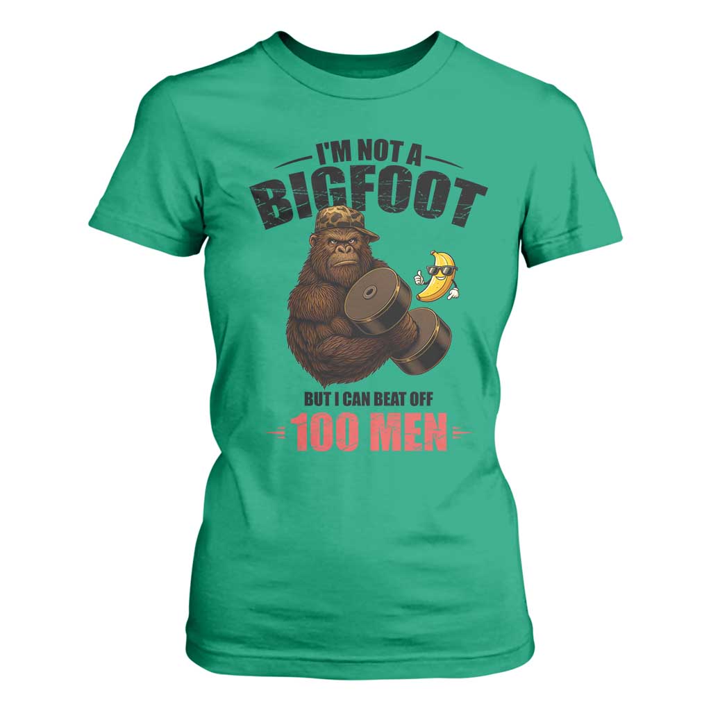 Funny Bigfoot Gym T Shirt For Women I Am Not A Bigfoot But I Can Beat Off 100 Men TS14 Irish Green Print Your Wear