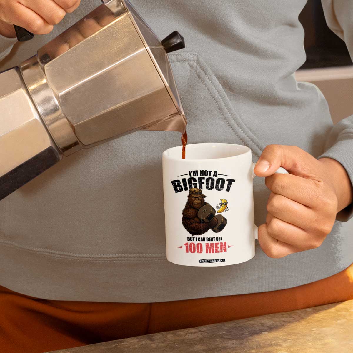 Funny Bigfoot Gym Coffee Mug I Am Not A Bigfoot But I Can Beat Off 100 Men TS14 Print Your Wear