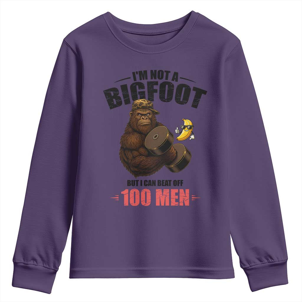 Funny Bigfoot Gym Youth Sweatshirt I Am Not A Bigfoot But I Can Beat Off 100 Men TS14 Purple Print Your Wear