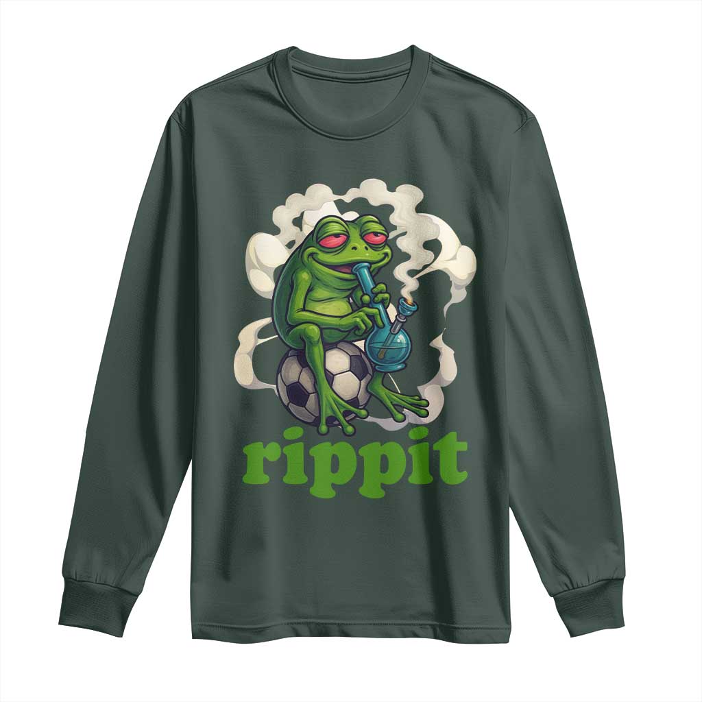 Rippit Stoner Frog Long Sleeve Shirt Smoking Weed Pot Marijuana Cannabis 420 TS14 Dark Forest Green Print Your Wear