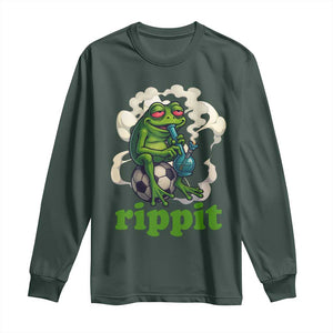 Rippit Stoner Frog Long Sleeve Shirt Smoking Weed Pot Marijuana Cannabis 420 TS14 Dark Forest Green Print Your Wear