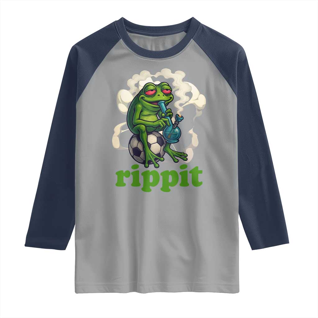 Rippit Stoner Frog Raglan Shirt Smoking Weed Pot Marijuana Cannabis 420 TS14 Sport Gray Navy Print Your Wear