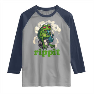 Rippit Stoner Frog Raglan Shirt Smoking Weed Pot Marijuana Cannabis 420 TS14 Sport Gray Navy Print Your Wear